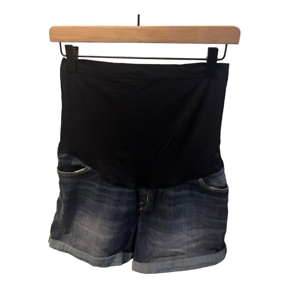 Liz Lange Maternity Denim Shorts Over Belly Panel Stretch Blue‎ Jean Size Small - Picture 3 of 6